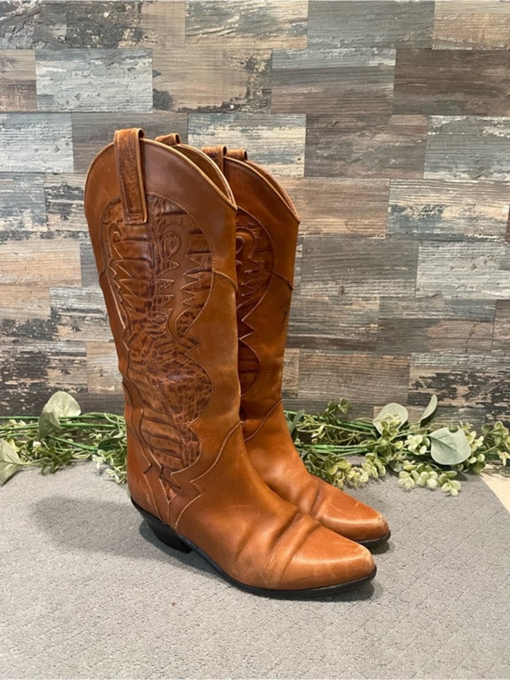 Vintage Charles David Leather Cowgirl Boots Size 7.5 Women's
